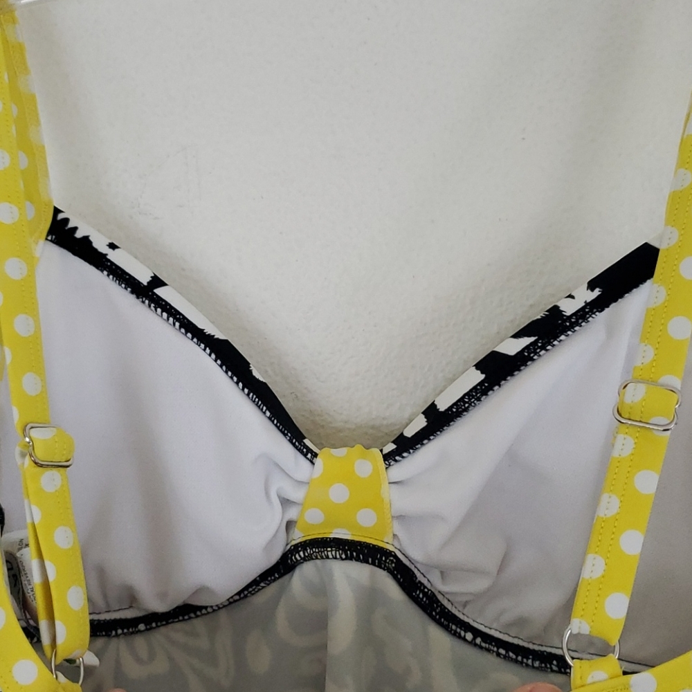 24th & Ocean Black, White & Yellow Tankini Swim Top S - Picture 7 of 10